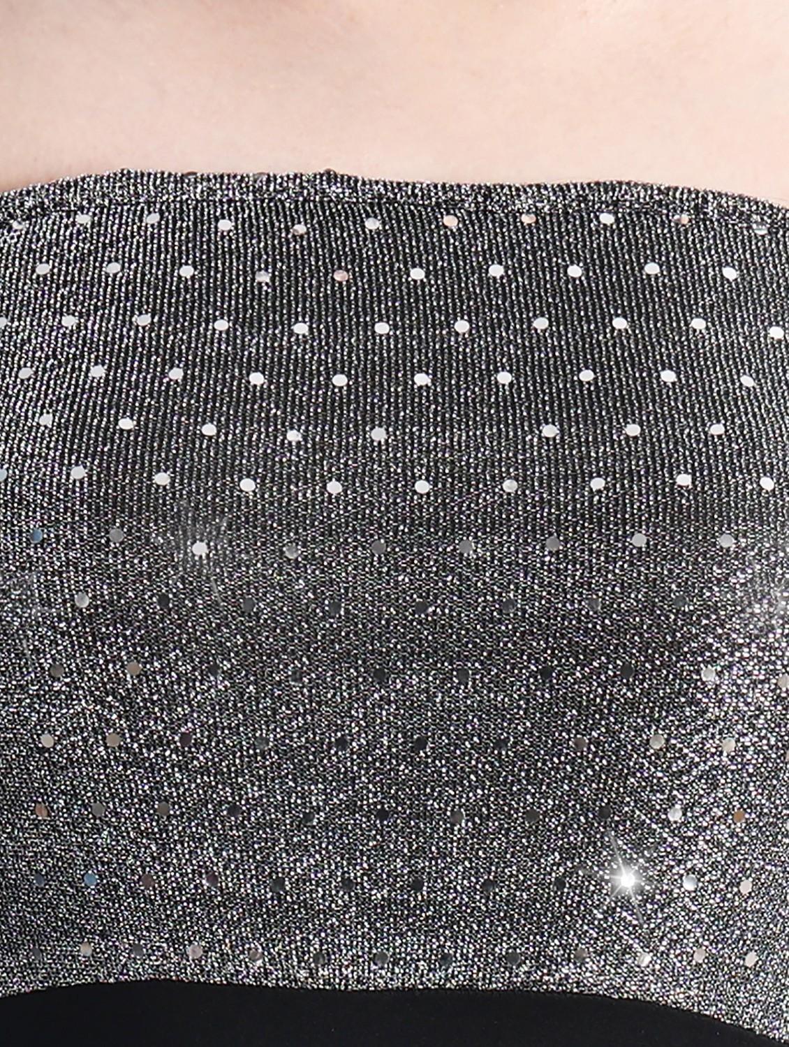 women grey sequined off shoulder a-line dress - 22054175 - Standard Image - 3