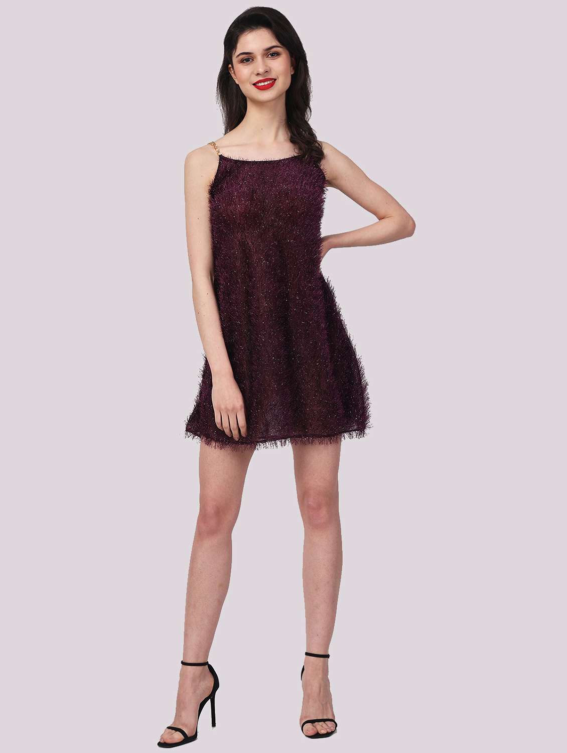 fit & flare purple lurex mini dress
