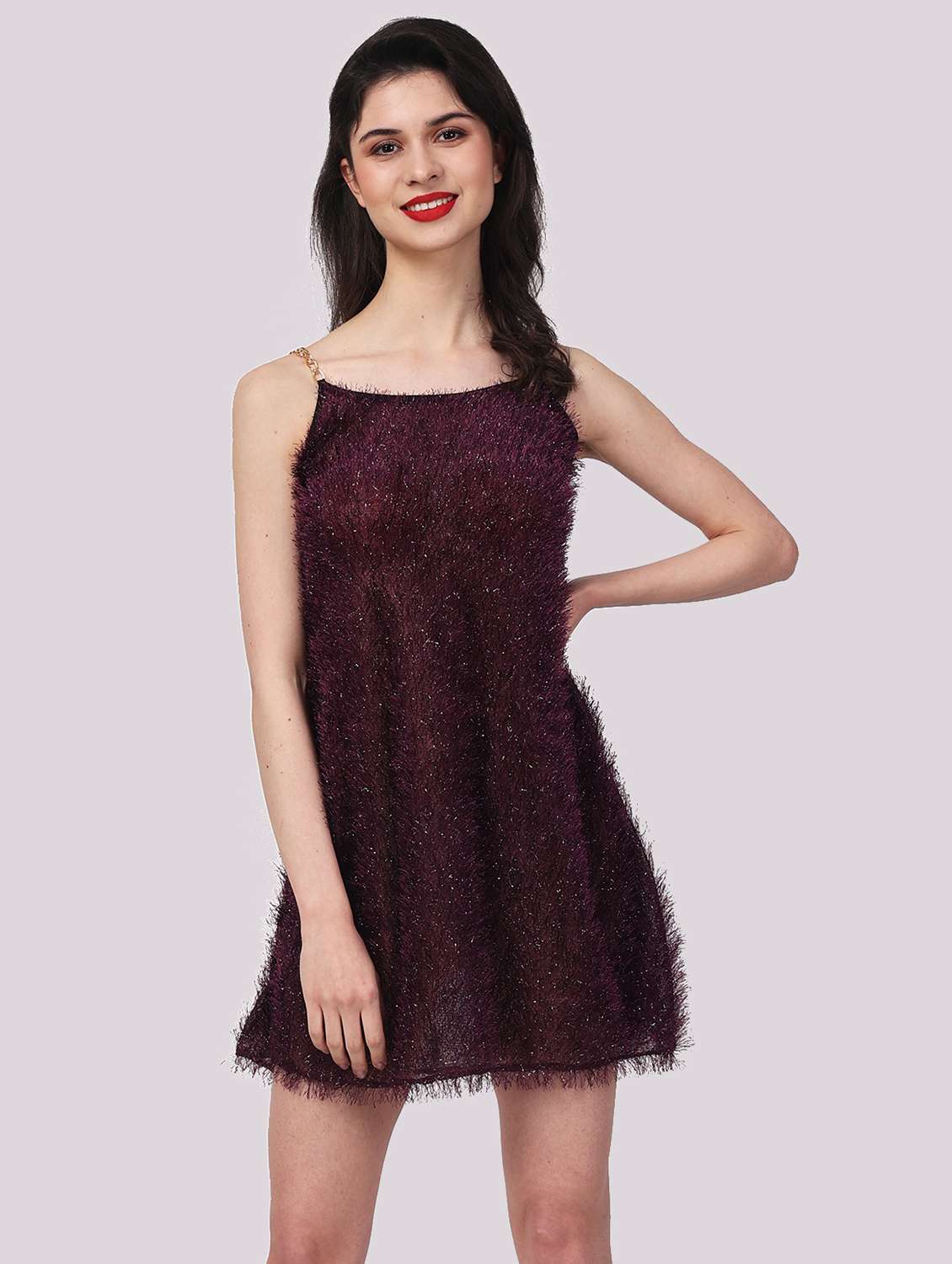 fit & flare purple lurex mini dress - 22054190 -  Standard Image - 3