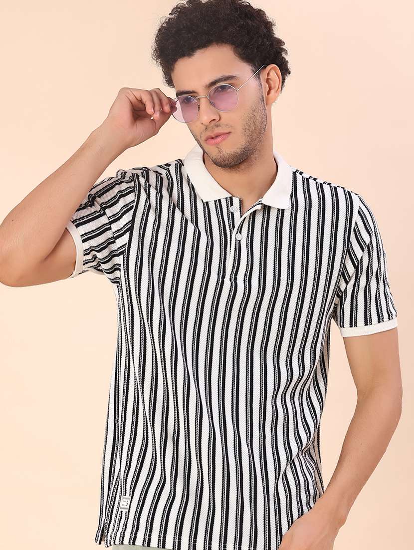 men striped short sleeve regular fit polo t-shirt