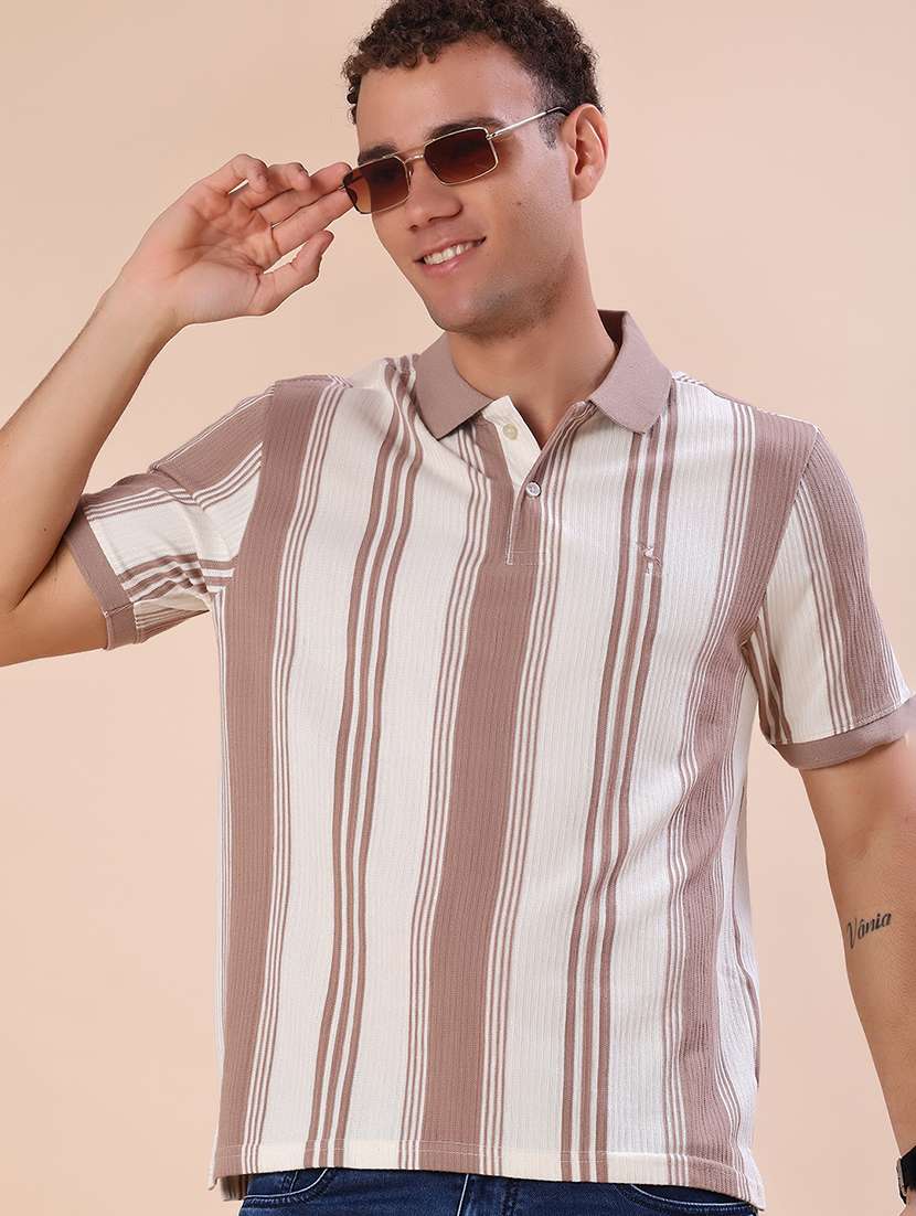 men striped short sleeve regular fit polo t-shirt