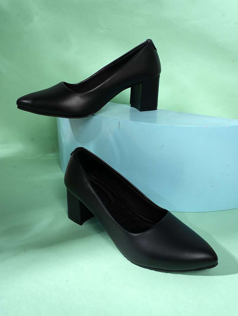 women solid block heel pump
