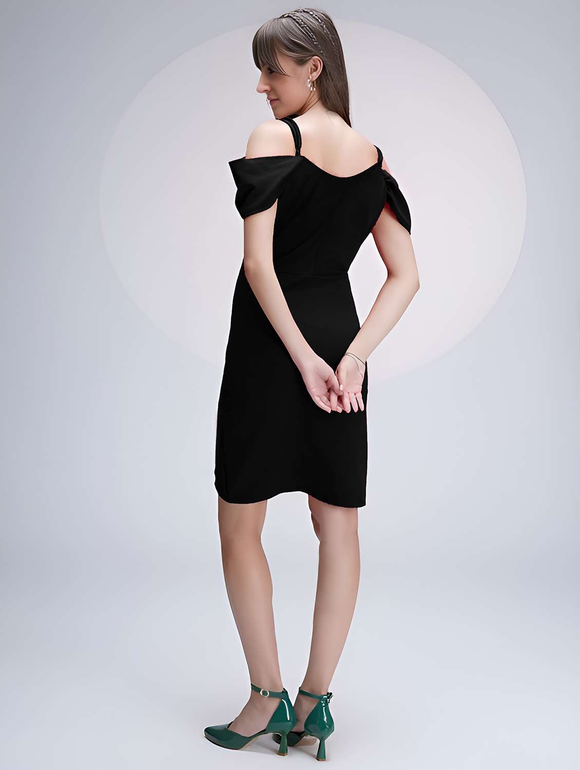 black polyester fit & flare dress - 22054760 - Standard Image - 3