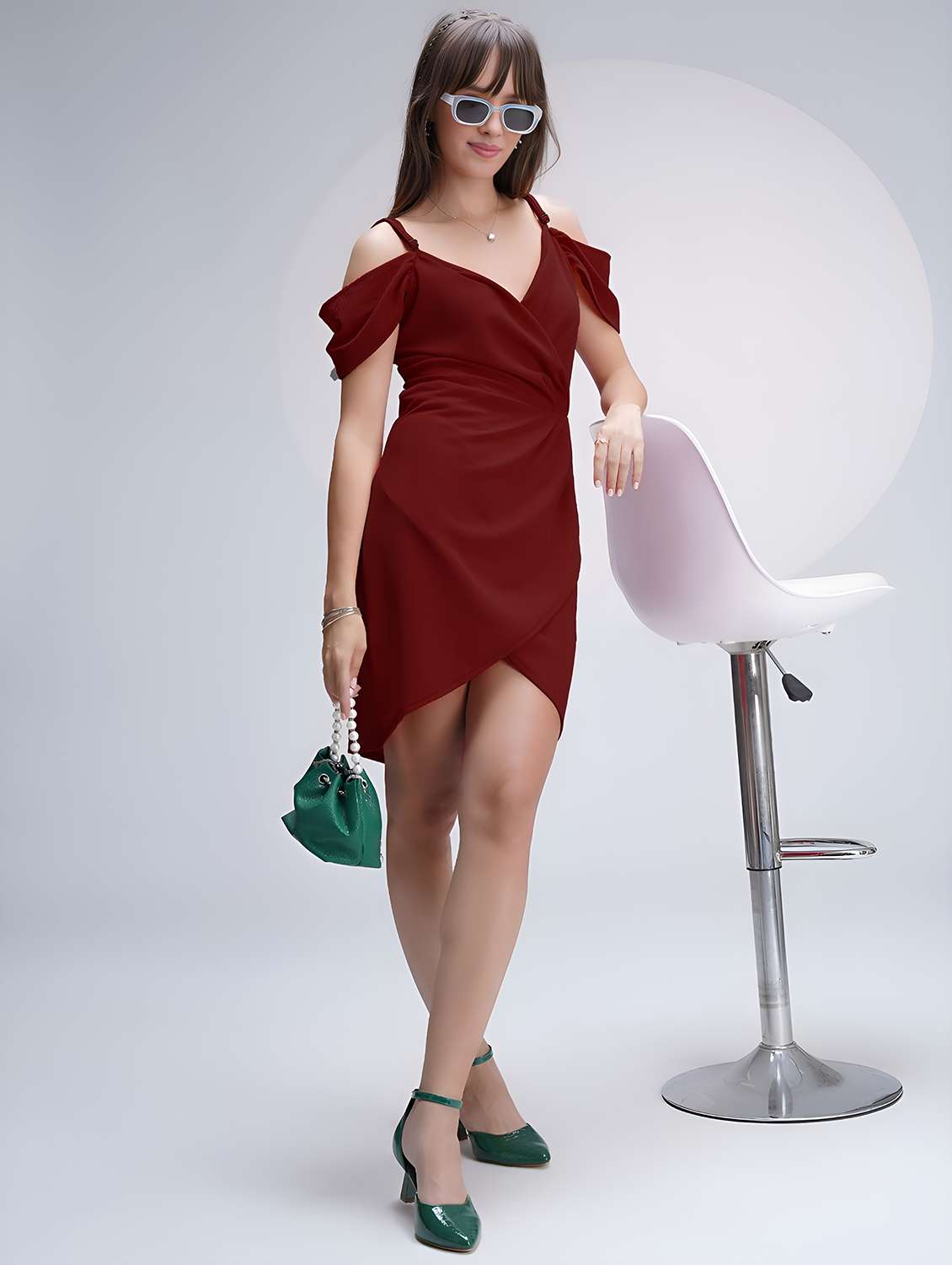 maroon polyester fit & flare dress - 22054761 - Zoom Image - 0