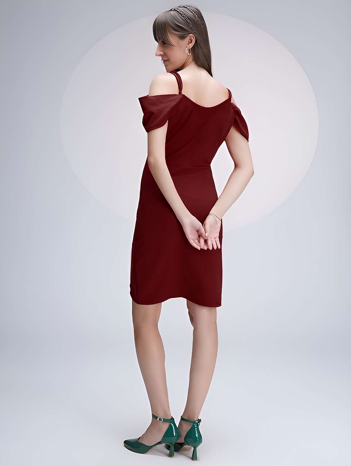 maroon polyester fit & flare dress - 22054761 - Standard Image - 3