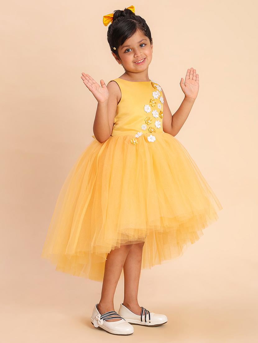 girls self designed round neck sleeveless high low dress - 22054930 - Standard Image - 3