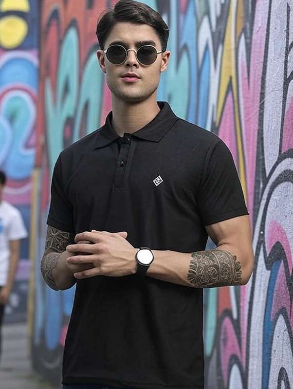 men solid short sleeve regular fit polo t-shirt