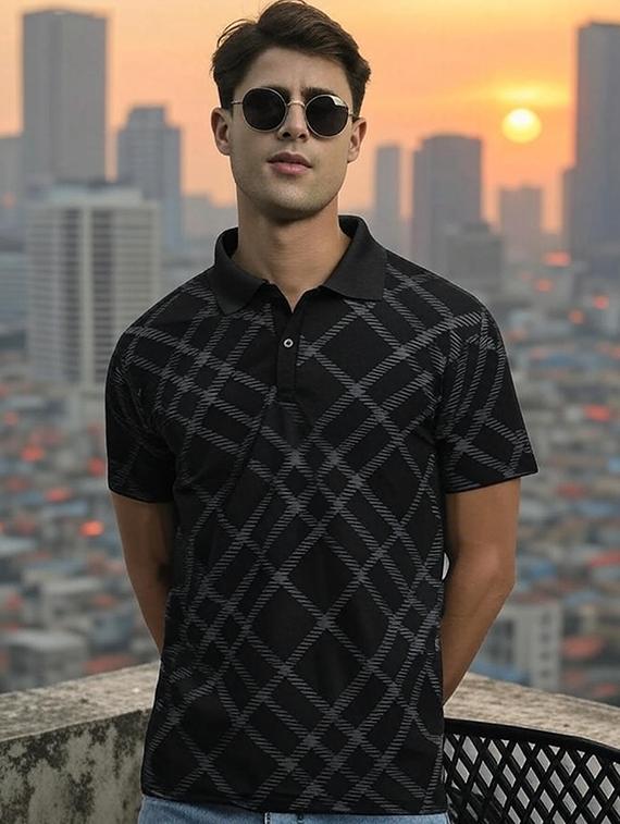 men printed short sleeve regular fit polo t-shirt
