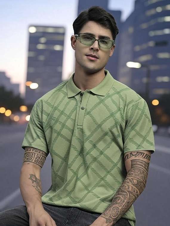 sea green cotton blend plain tshirt