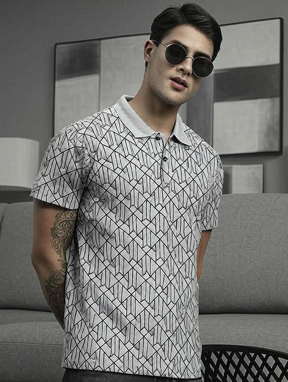 men printed short sleeve regular fit polo t-shirt