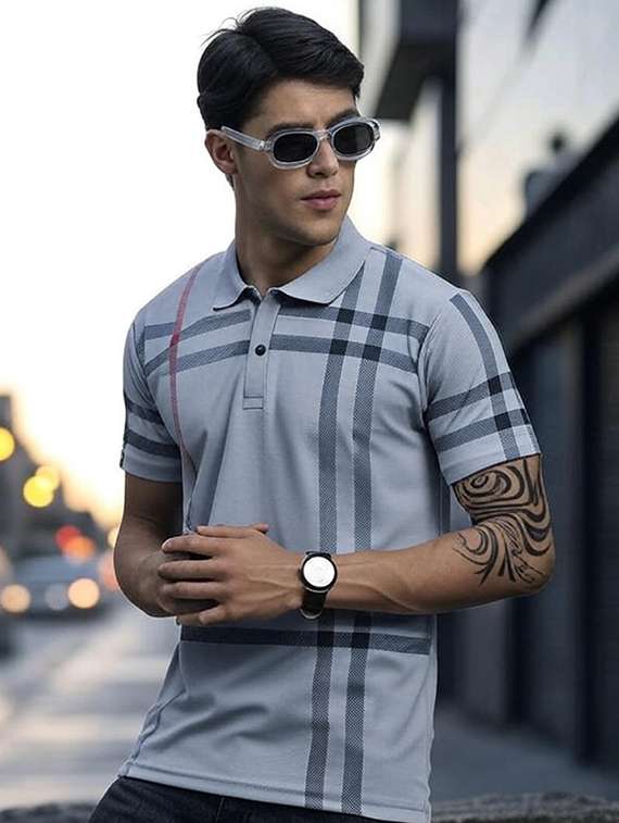 grey cotton blend plain tshirt