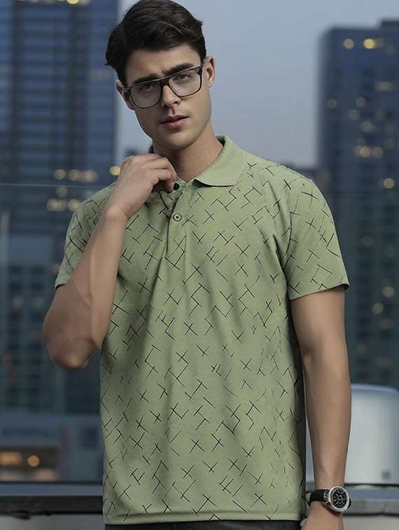 sea green cotton blend all over print tshirt