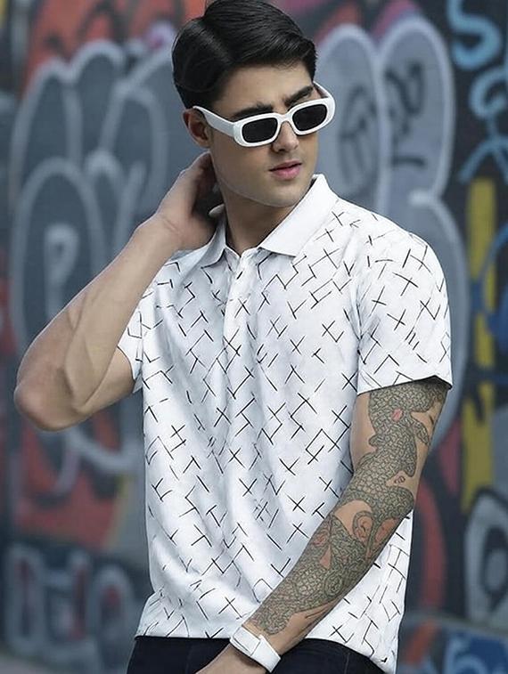 men printed short sleeve regular fit polo t-shirt