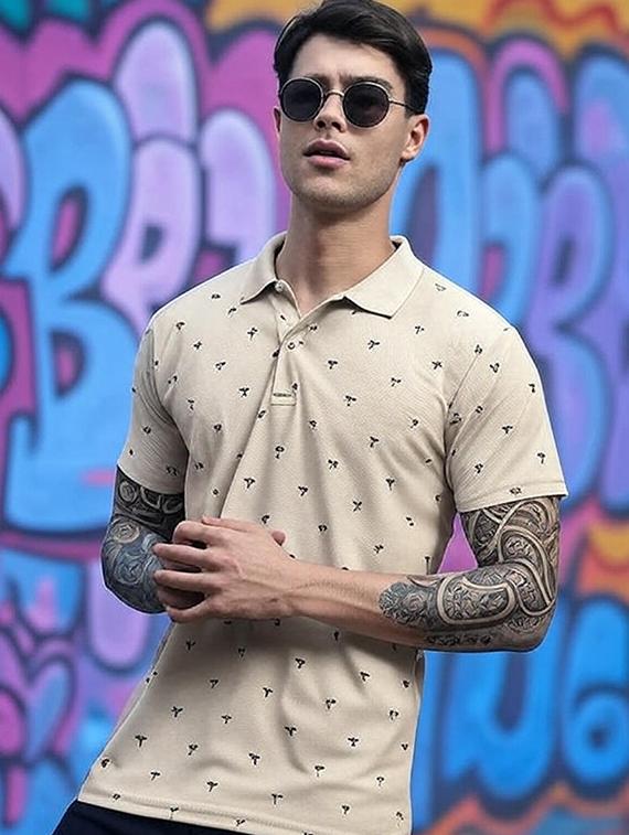 men printed short sleeve regular fit polo t-shirt