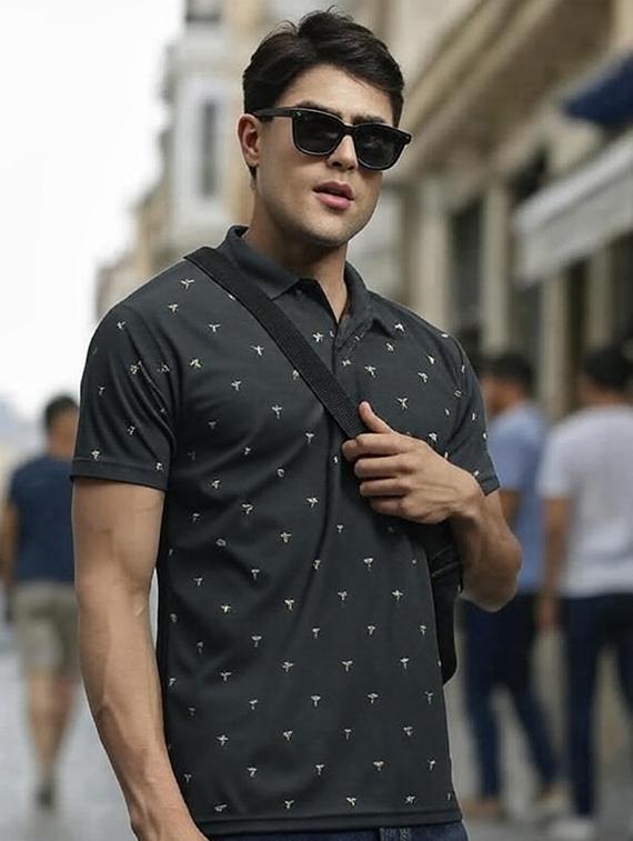 green cotton blend all over print tshirt