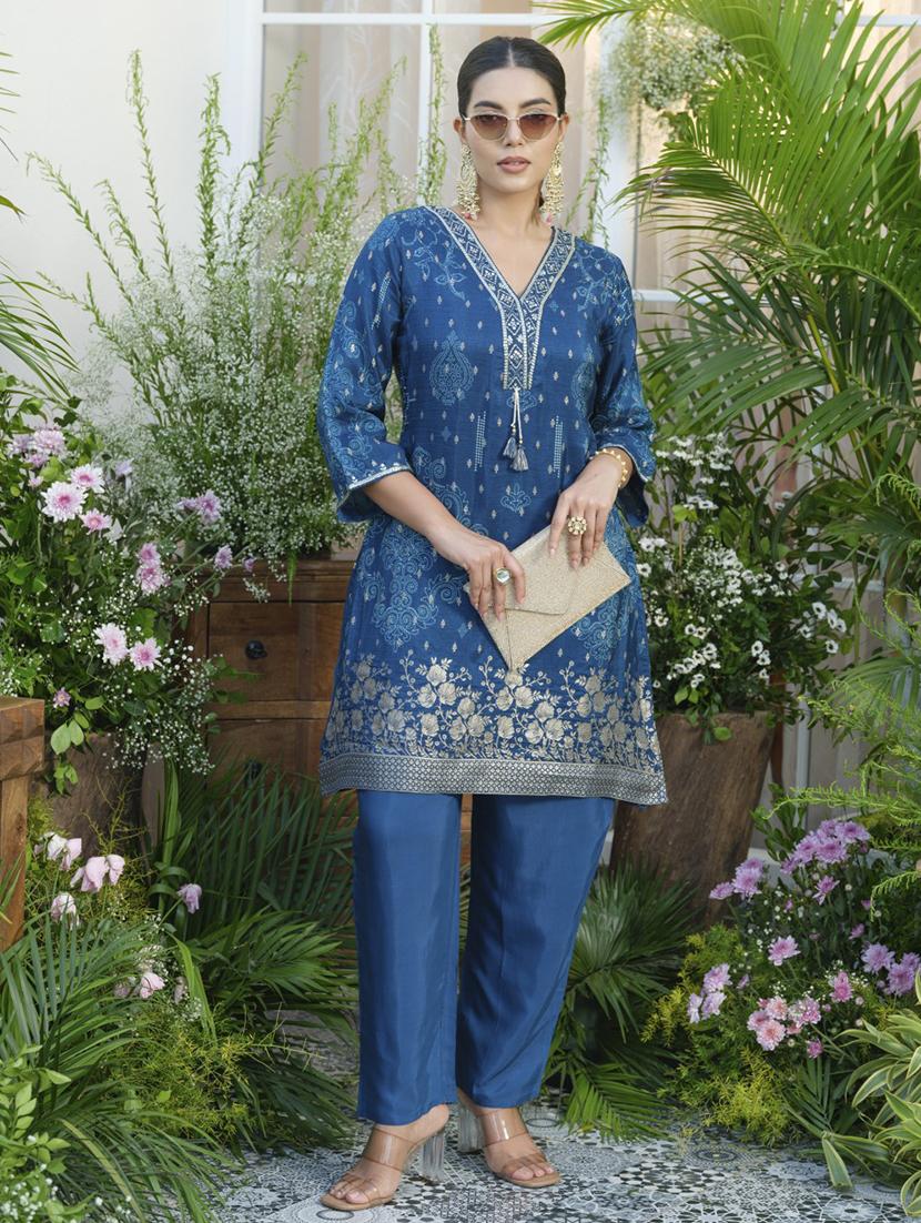 women three quarter sleeve regular fit ethnic co-ord set