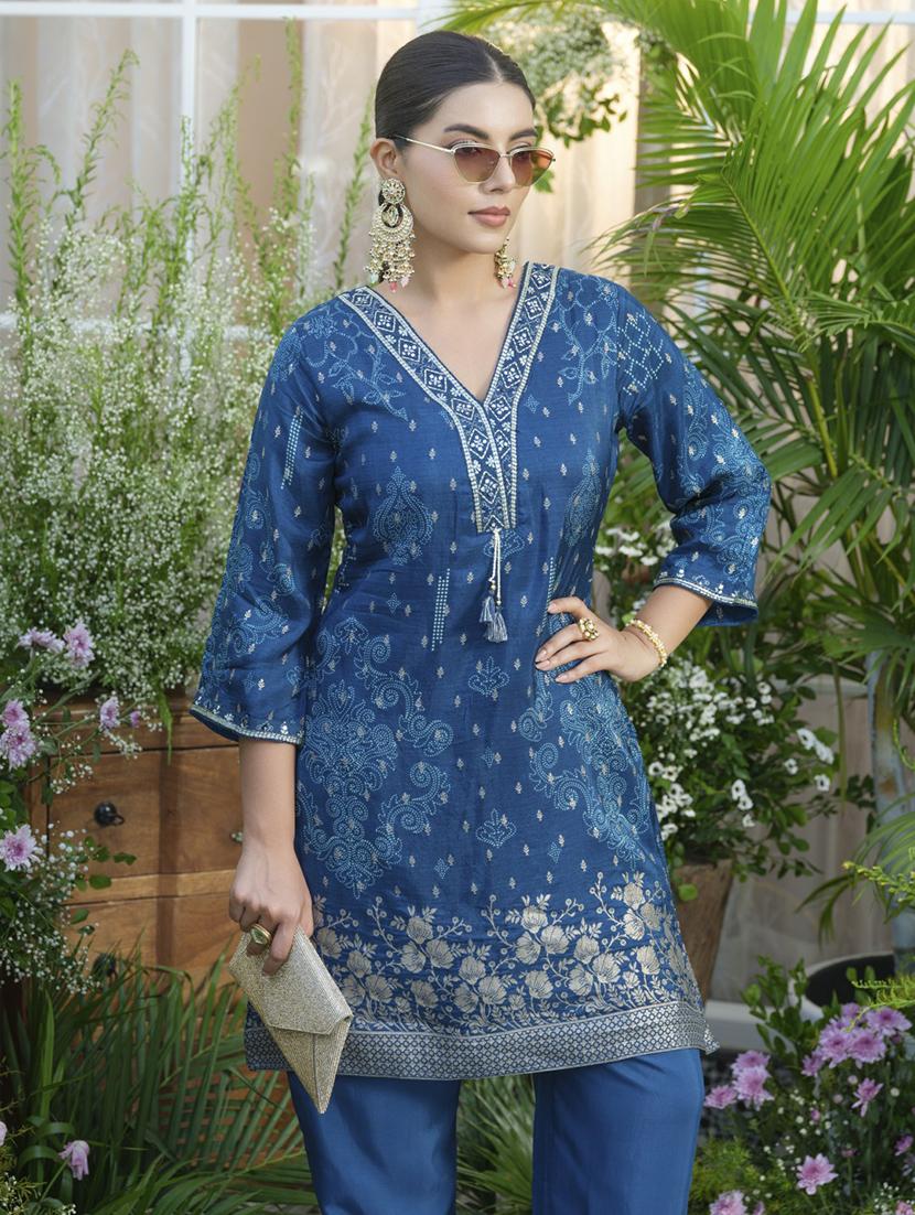 women three quarter sleeve regular fit ethnic co-ord set - 22055044 - Standard Image - 3