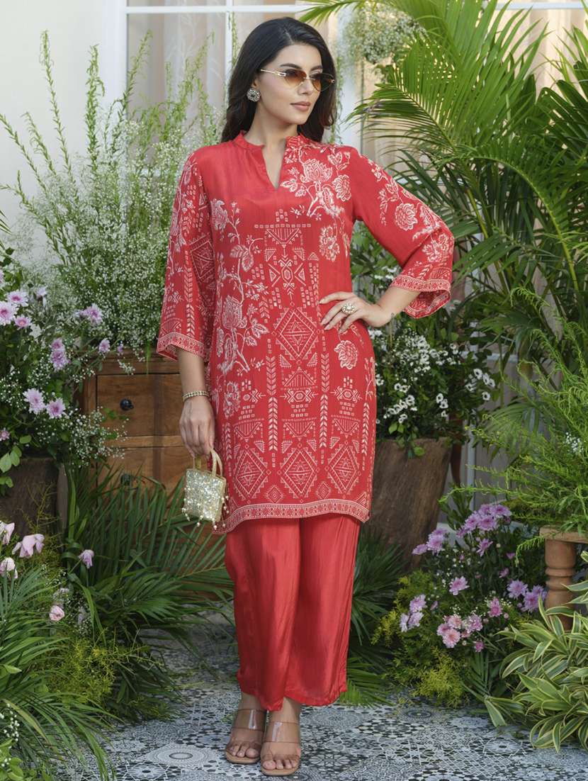 women three quarter sleeve regular fit ethnic co-ord set - 22055058 - Zoom Image - 0
