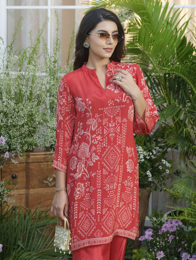 women three quarter sleeve regular fit ethnic co-ord set - 22055058 - Standard Image - 3