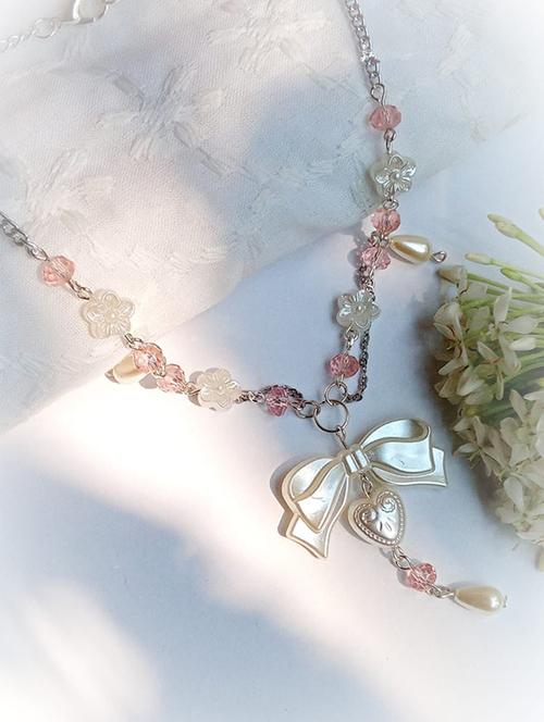 pearl beaded bow detailed necklace - 22055059 - Standard Image - 0