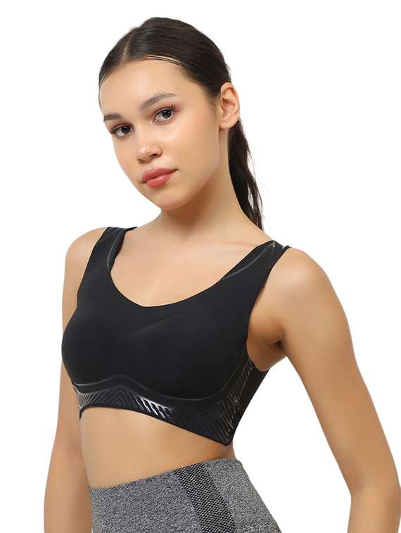 women black solid lightly padded sports bra - 22055060 -  Zoom Image - 0