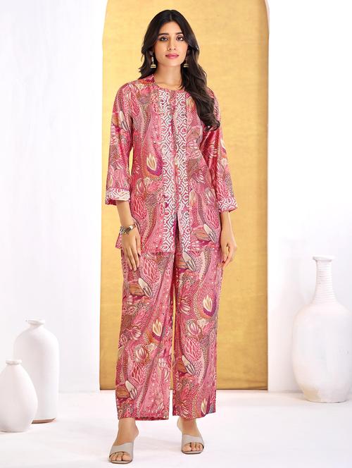 women three quarter sleeve regular fit ethnic co-ord set - 22055070 - Standard Image - 0