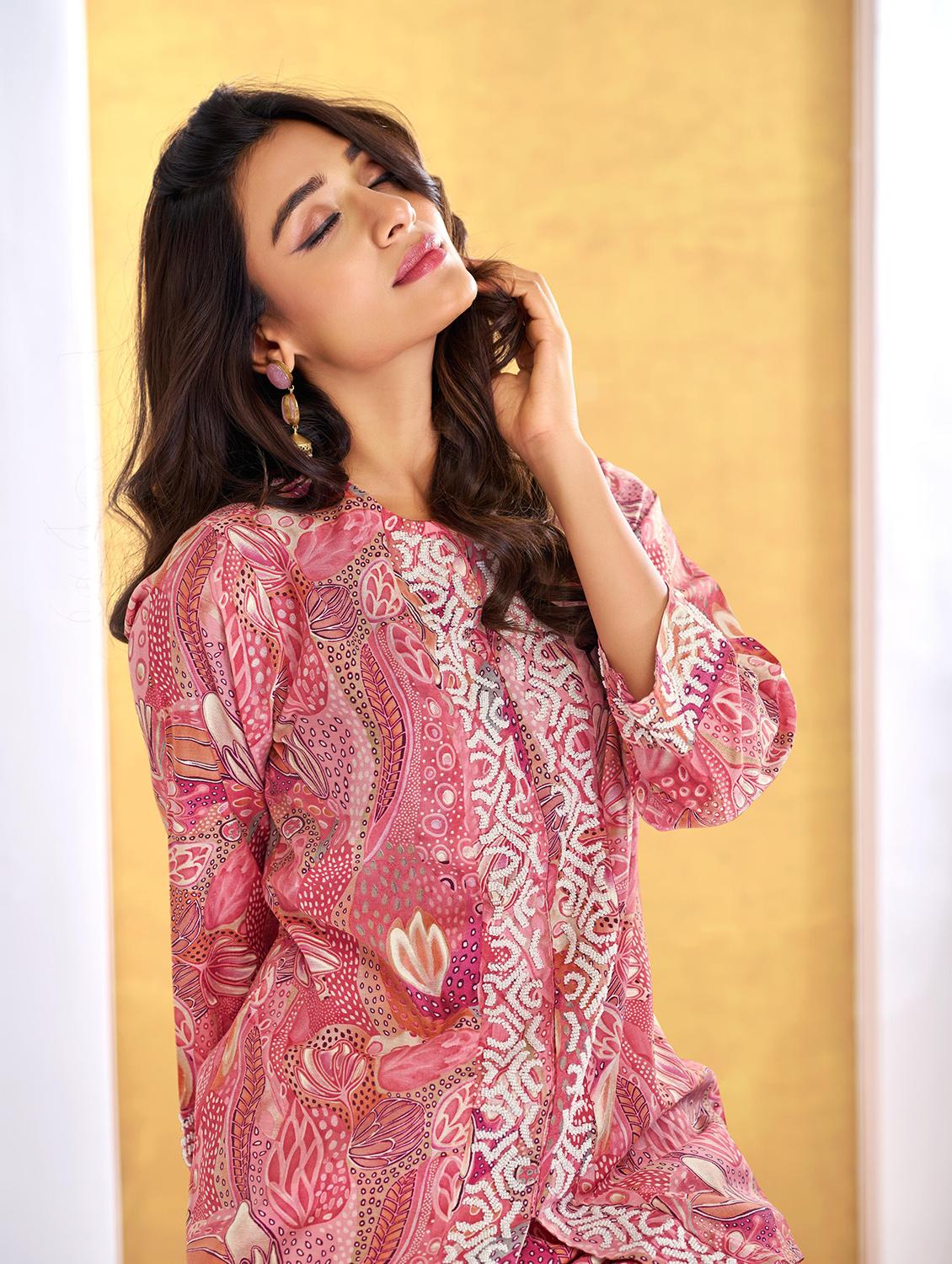women three quarter sleeve regular fit ethnic co-ord set - 22055070 - Standard Image - 3