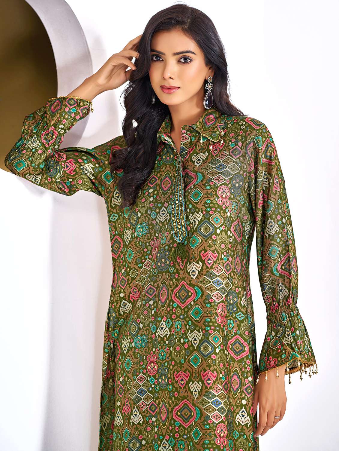 women printed long sleeve regular fit ethnic co-ord set - 22055073 - Standard Image - 3
