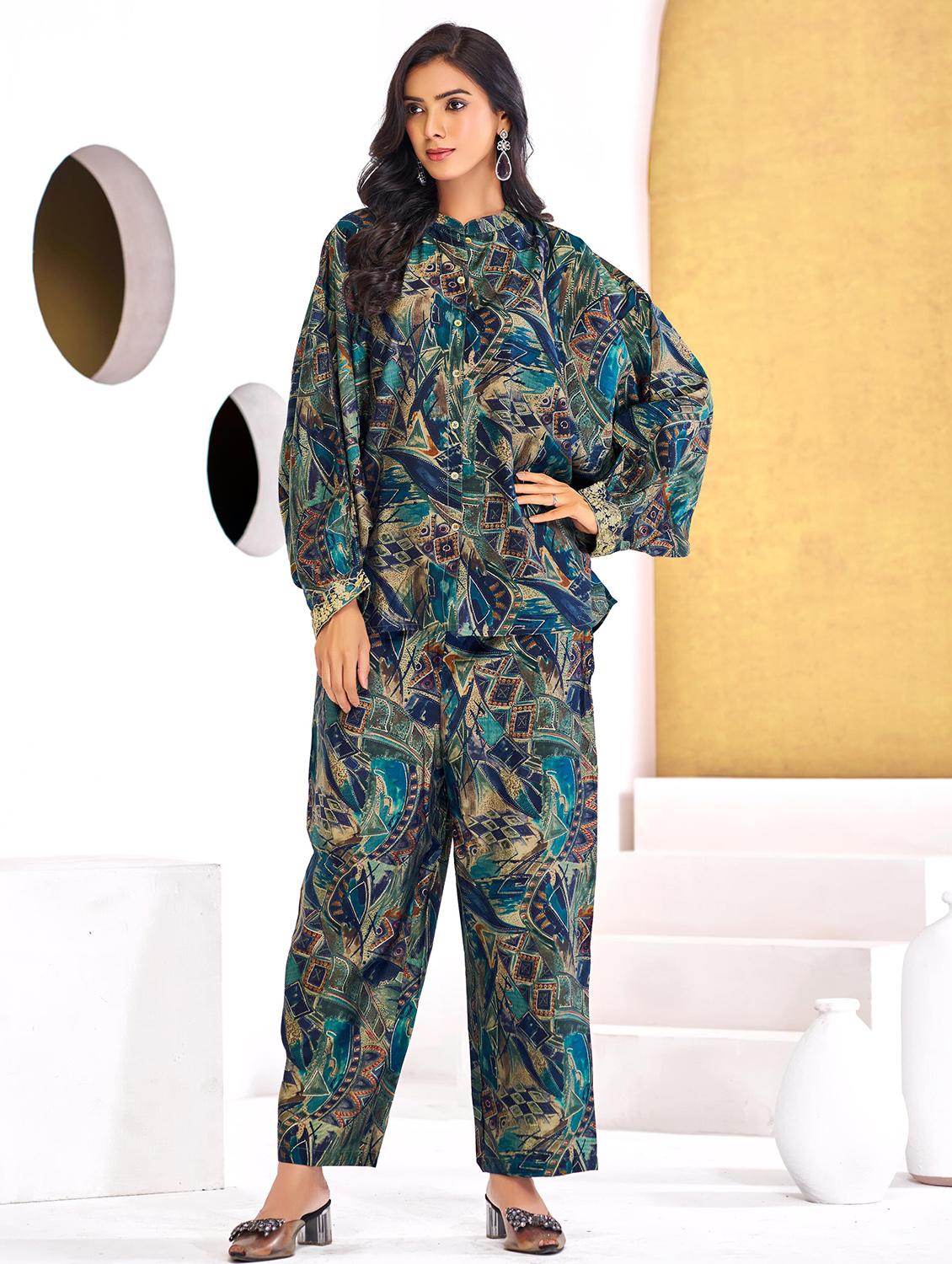 women printed kimono sleeve regular fit ethnic co-ord set - 22055074 - Zoom Image - 0