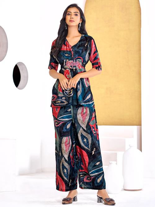 women printed short sleeve regular fit ethnic co-ord set - 22055077 - Standard Image - 0
