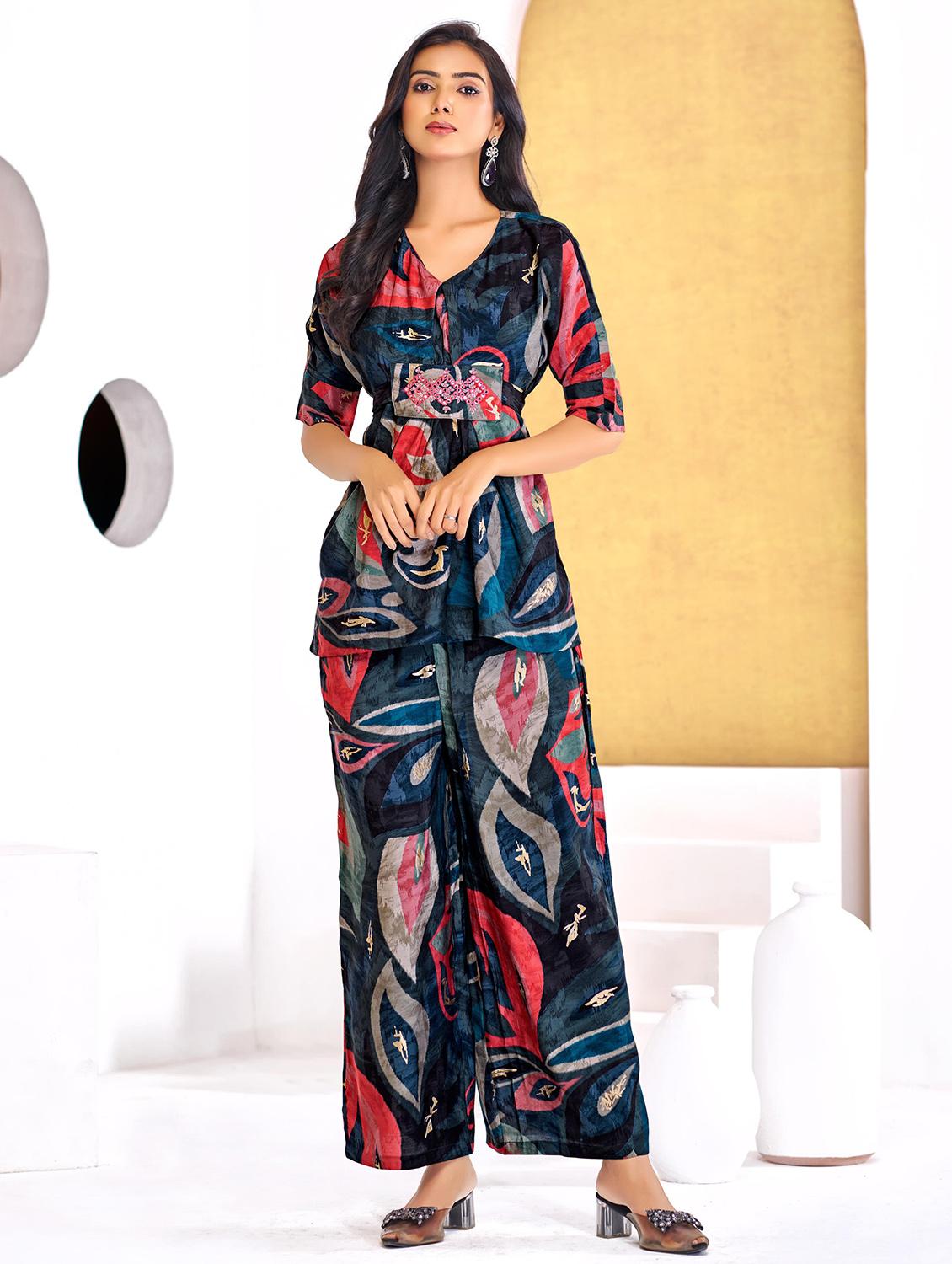 women printed short sleeve regular fit ethnic co-ord set - 22055077 - Zoom Image - 0
