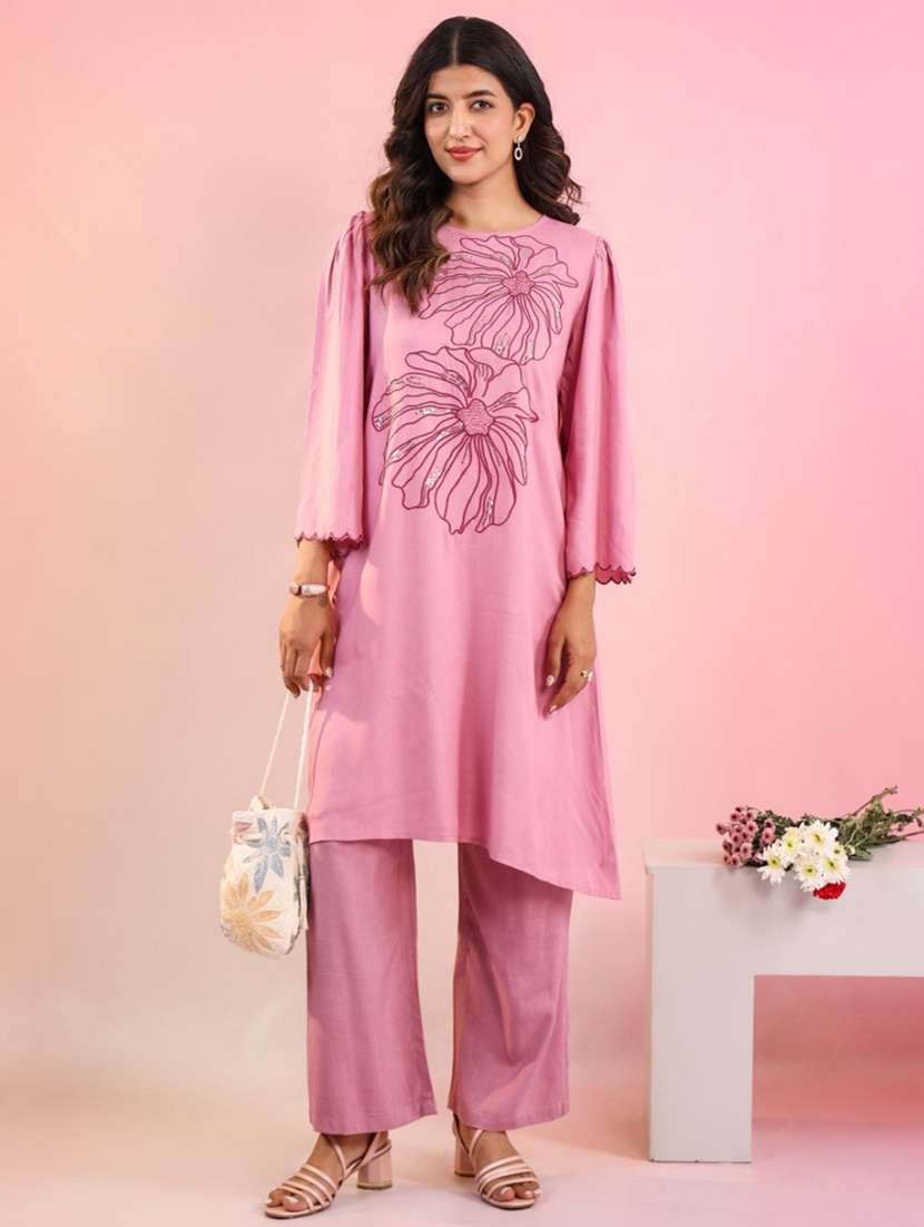 women floral long sleeve kurta pant set
