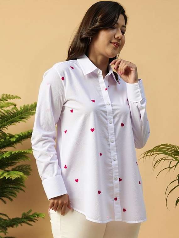 women plus size solid collared long sleeve shirt