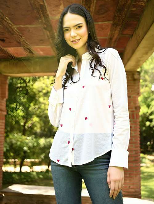 women printed collared long sleeve shirt - 22055101 - Standard Image - 0