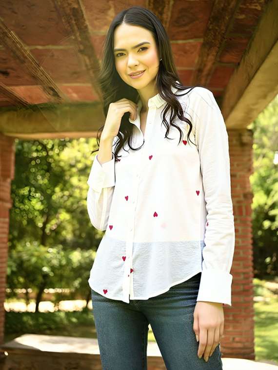 women printed collared long sleeve shirt - 22055101 - Zoom Image - 0