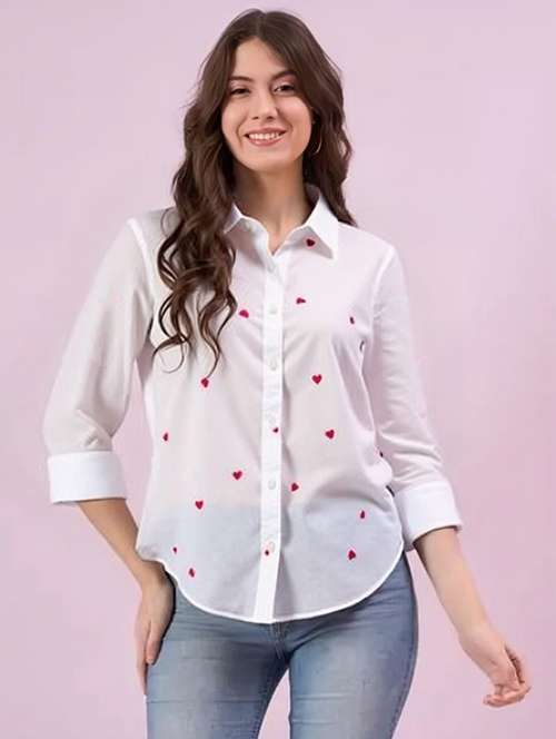 women printed collared long sleeve shirt - 22055102 -  Standard Image - 0
