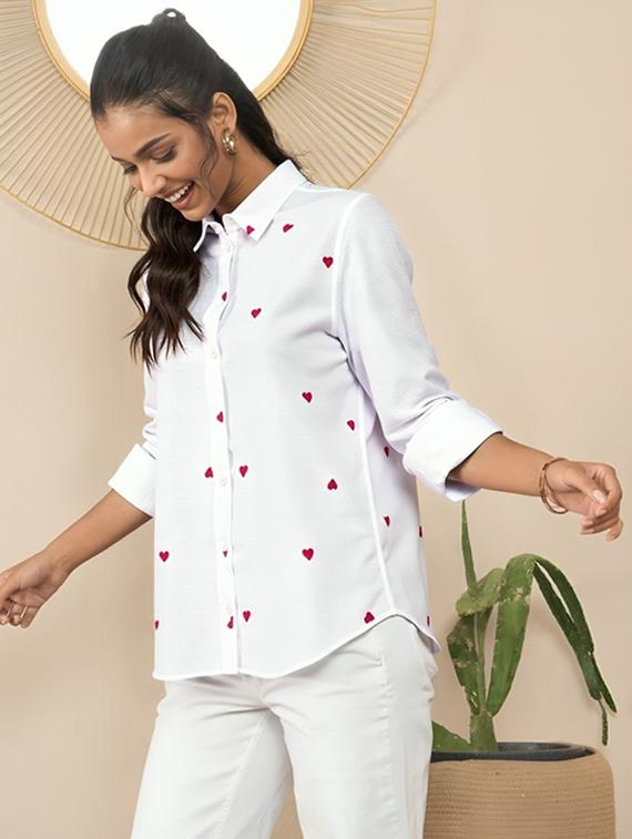 women printed collared long sleeve shirt - 22055107 - Zoom Image - 0