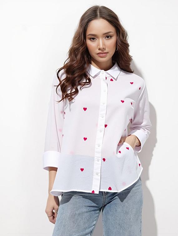 women printed collared long sleeve shirt - 22055109 - Zoom Image - 0