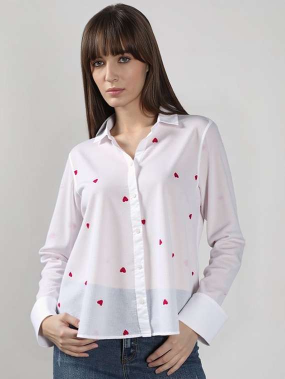 women printed collared long sleeve shirt