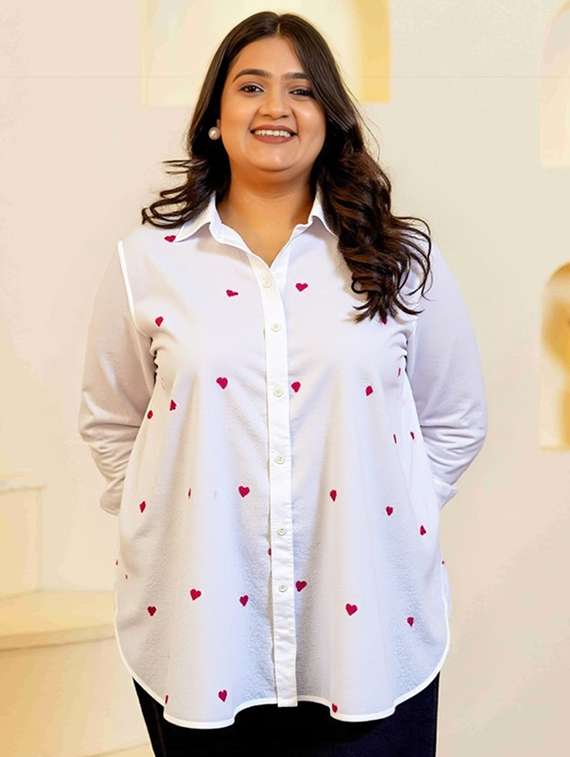 women plus size printed collared long sleeve shirt - 22055113 -  Zoom Image - 0