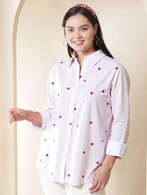 women plus size printed collared long sleeve shirt - 22055114 - Zoom Image - 0