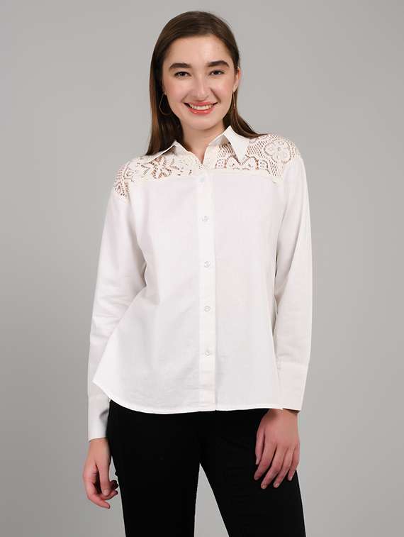 women solid collared long sleeve shirt