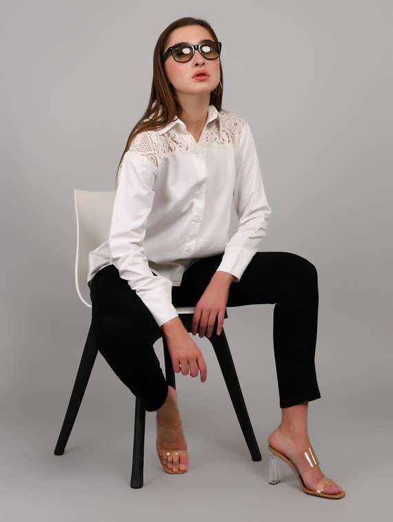women solid collared long sleeve shirt - 22055116 -  Standard Image - 3