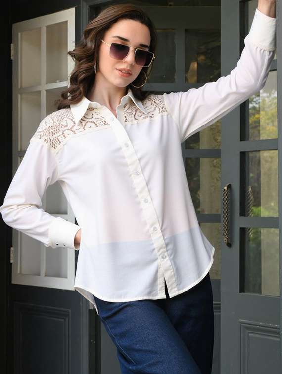 women solid collared long sleeve shirt - 22055118 - Zoom Image - 0
