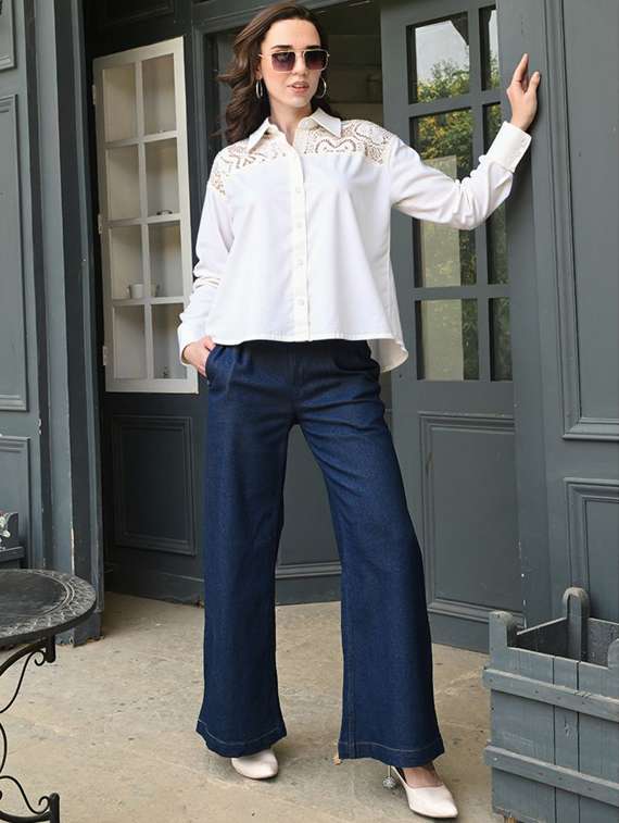 women solid collared long sleeve shirt - 22055118 - Standard Image - 3