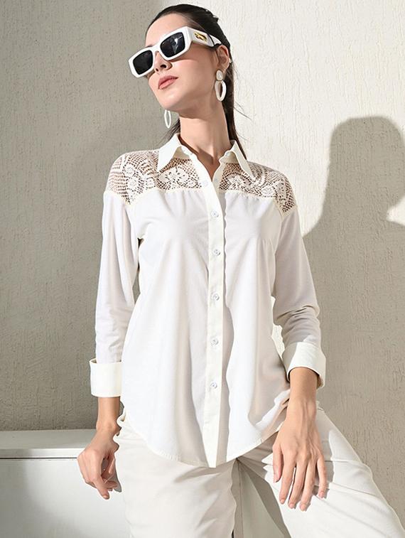 women solid collared long sleeve shirt - 22055121 - Zoom Image - 0