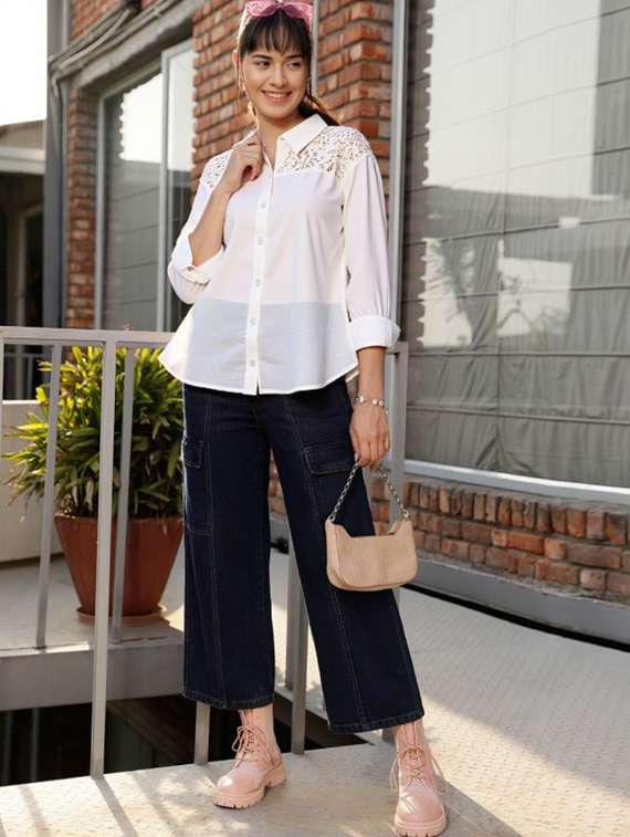 women solid collared long sleeve shirt - 22055123 - Standard Image - 3