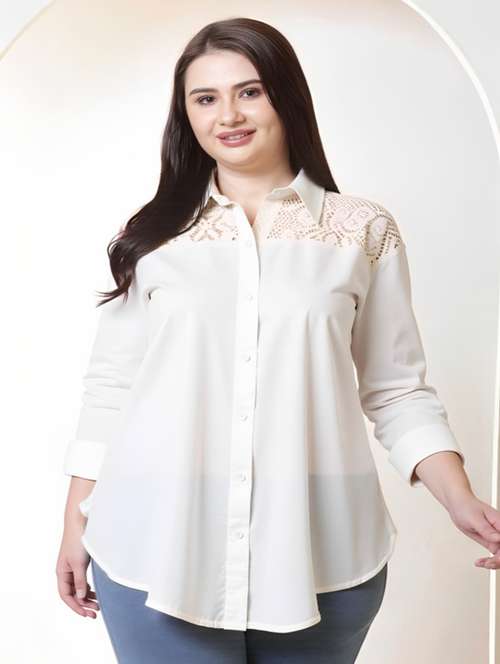 women plus size solid collared long sleeve shirt - 22055128 - Standard Image - 0