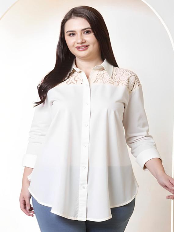 women plus size solid collared long sleeve shirt - 22055128 - Zoom Image - 0