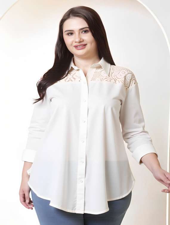 women plus size solid collared long sleeve shirt - 22055128 - Zoom Image - 0